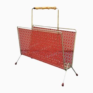 Mid-Century German Gold & Red Magazine Rack, 1950s-FW-1294968