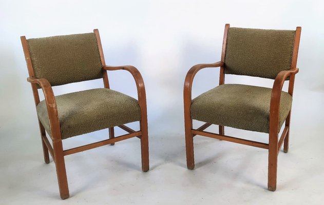 Mid-Century German Lounge Chairs in Khaki, 1950s, Set of 2-ZWG-1395139