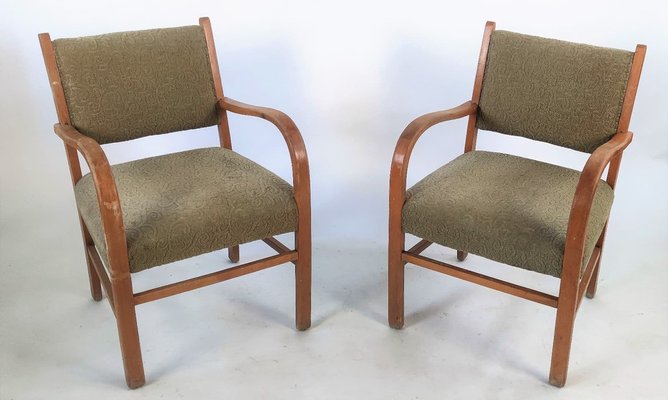 Mid-Century German Lounge Chairs in Khaki, 1950s, Set of 2-ZWG-1395139