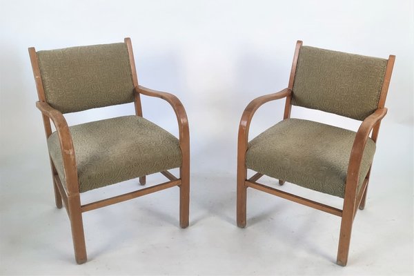 Mid-Century German Lounge Chairs in Khaki, 1950s, Set of 2-ZWG-1395139