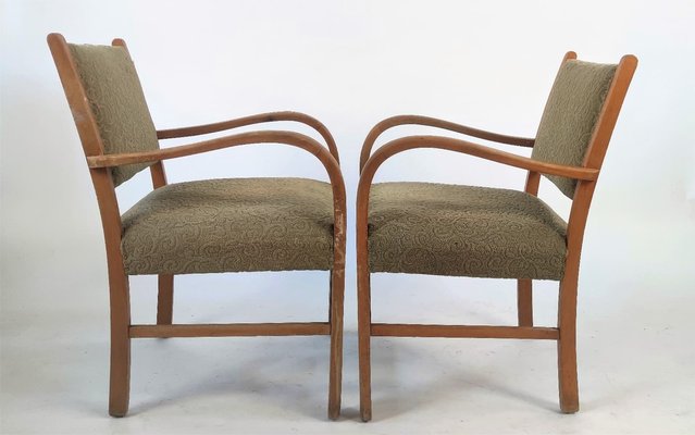 Mid-Century German Lounge Chairs in Khaki, 1950s, Set of 2-ZWG-1395139