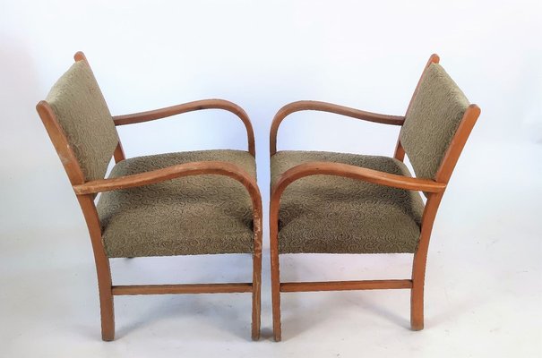 Mid-Century German Lounge Chairs in Khaki, 1950s, Set of 2-ZWG-1395139