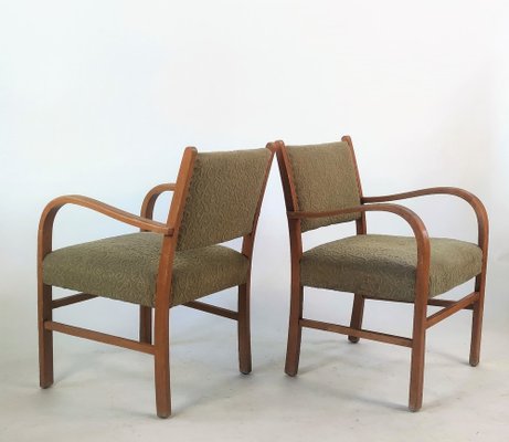 Mid-Century German Lounge Chairs in Khaki, 1950s, Set of 2-ZWG-1395139