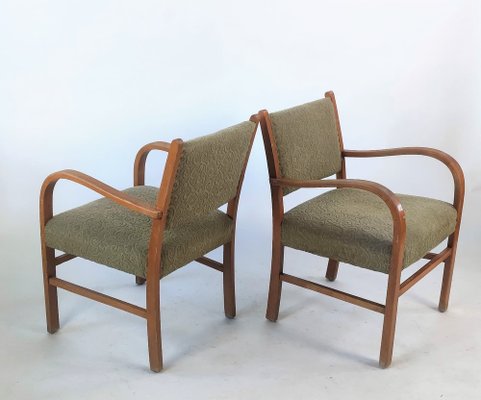 Mid-Century German Lounge Chairs in Khaki, 1950s, Set of 2-ZWG-1395139