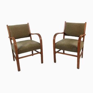 Mid-Century German Lounge Chairs in Khaki, 1950s, Set of 2-ZWG-1395139