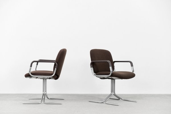 Mid-Century German Modern Brown Aluminum Chairs from Mauser Werke Waldeck, 1970s, Set of 2-ZAA-1132916