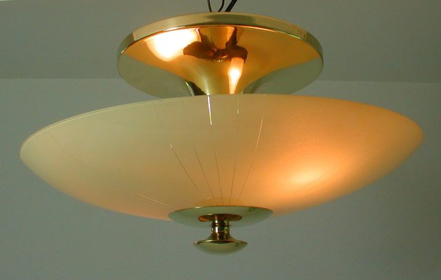 Mid-Century German Opaline and Brass Flush Mount, 1950s-OE-897860