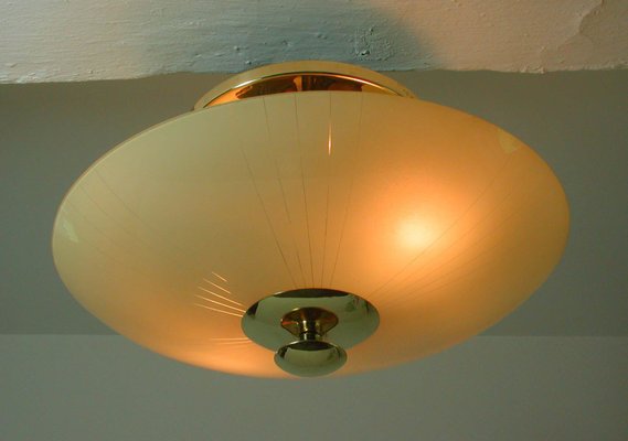 Mid-Century German Opaline and Brass Flush Mount, 1950s-OE-897860