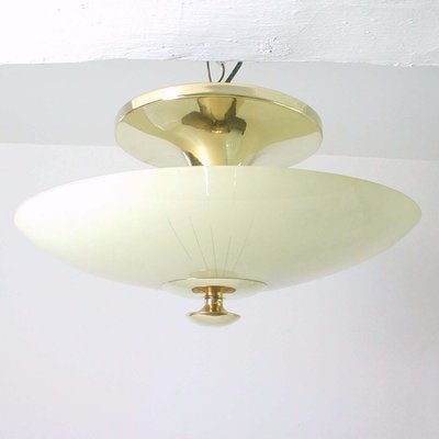 Mid-Century German Opaline and Brass Flush Mount, 1950s-OE-897860