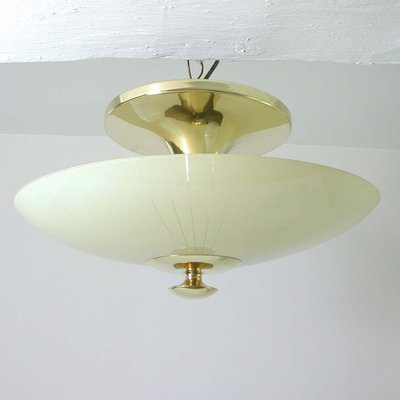 Mid-Century German Opaline and Brass Flush Mount, 1950s-OE-897860