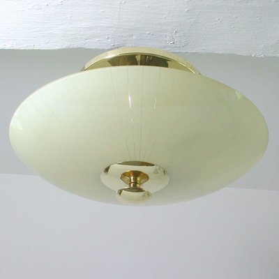 Mid-Century German Opaline and Brass Flush Mount, 1950s-OE-897860