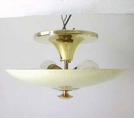 Mid-Century German Opaline and Brass Flush Mount, 1950s-OE-897860