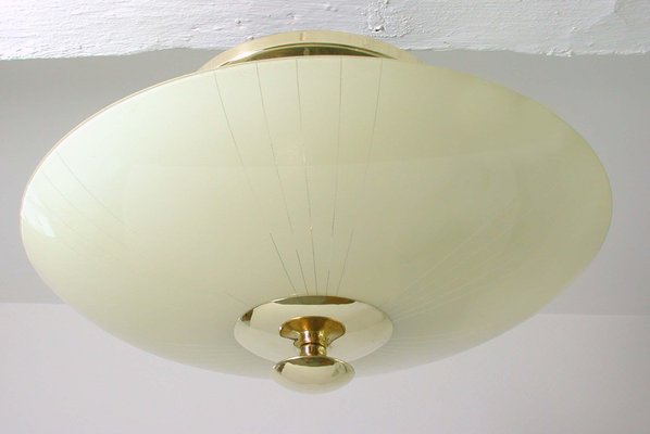 Mid-Century German Opaline and Brass Flush Mount, 1950s-OE-897860