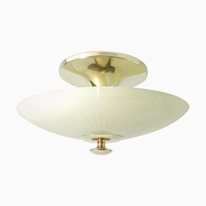 Mid-Century German Opaline and Brass Flush Mount, 1950s-OE-897860