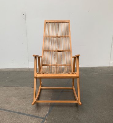 Mid-Century German Rattan Rocking Chair from Deutschen Werkstätten Hellerau, 1960s-UAH-1016664