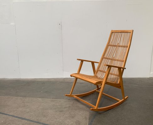 Mid-Century German Rattan Rocking Chair from Deutschen Werkstätten Hellerau, 1960s-UAH-1016664