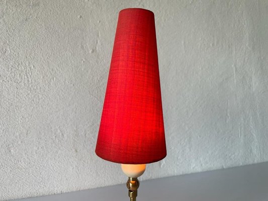 Mid-Century German Red Fabric Shade & White Metal Tripod Bedside Lamps, 1950s-RDS-1191862