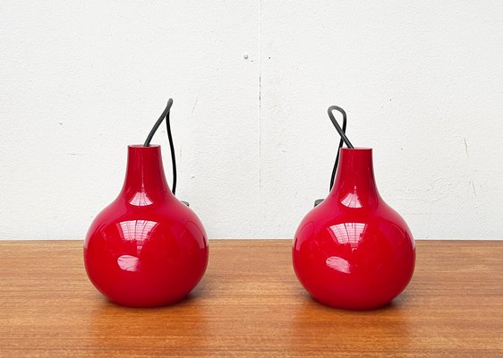 Mid-Century German Red Glass Pendant Lamps from Peill & Putzler, 1960s, Set of 2-UAH-1778494