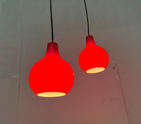 Mid-Century German Red Glass Pendant Lamps from Peill & Putzler, 1960s, Set of 2-UAH-1778494