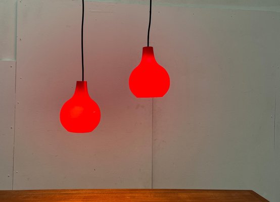 Mid-Century German Red Glass Pendant Lamps from Peill & Putzler, 1960s, Set of 2-UAH-1778494