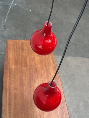 Mid-Century German Red Glass Pendant Lamps from Peill & Putzler, 1960s, Set of 2-UAH-1778494