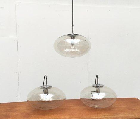 Mid-Century German Space Age Glass Ufo Pendant Lamps from Limburg, Set of 3-UAH-872445