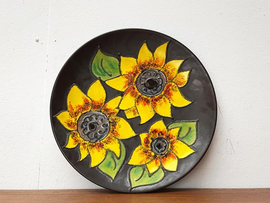 Mid-Century German Studio Pottery Wall Plate with Sunflower Design from Ruscha, 1960s-UAH-1786516