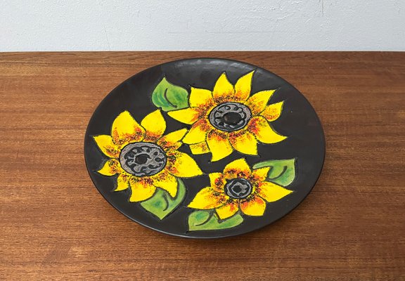 Mid-Century German Studio Pottery Wall Plate with Sunflower Design from Ruscha, 1960s-UAH-1786516