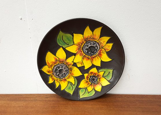 Mid-Century German Studio Pottery Wall Plate with Sunflower Design from Ruscha, 1960s-UAH-1786516