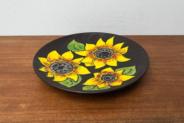 Mid-Century German Studio Pottery Wall Plate with Sunflower Design from Ruscha, 1960s-UAH-1786516