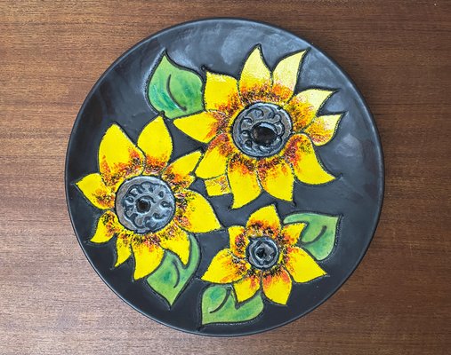 Mid-Century German Studio Pottery Wall Plate with Sunflower Design from Ruscha, 1960s-UAH-1786516