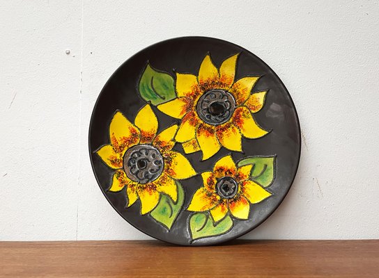 Mid-Century German Studio Pottery Wall Plate with Sunflower Design from Ruscha, 1960s-UAH-1786516