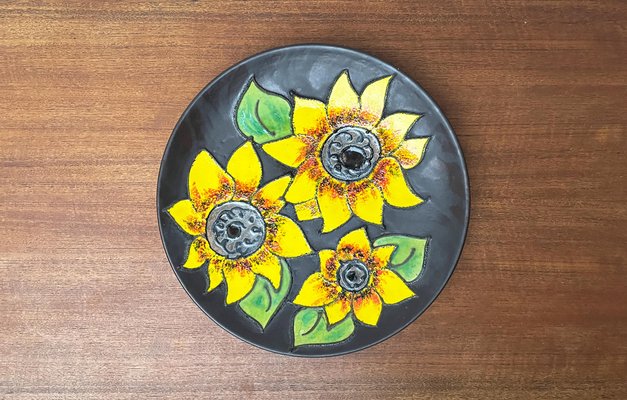 Mid-Century German Studio Pottery Wall Plate with Sunflower Design from Ruscha, 1960s-UAH-1786516