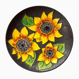 Mid-Century German Studio Pottery Wall Plate with Sunflower Design from Ruscha, 1960s-UAH-1786516