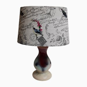 Mid-Century German Table Lamp with Purple-Pave Ceramic Foot and Printed Oval Fabric Umbrella, 1950s-HOI-1785812