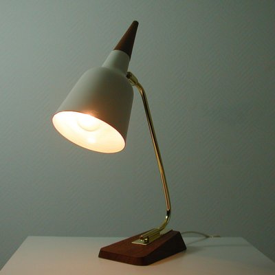 Mid-Century German Teak and Brass Table Desk Lamp from Kaiser Leuchten, 1950s-OE-897824