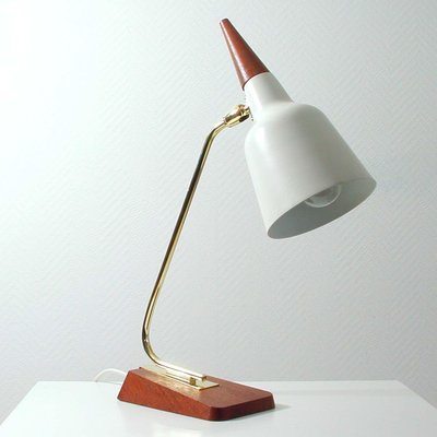 Mid-Century German Teak and Brass Table Desk Lamp from Kaiser Leuchten, 1950s-OE-897824