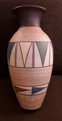 Mid-Century German Vase with Colored Ritzdekor from Kule-Keramik in Roma Design, 1950s-HOI-1727845