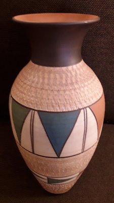 Mid-Century German Vase with Colored Ritzdekor from Kule-Keramik in Roma Design, 1950s-HOI-1727845