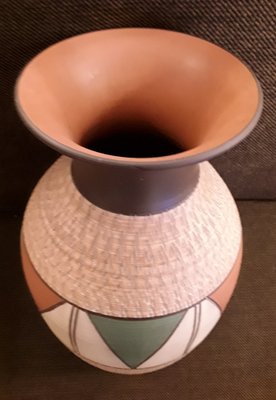 Mid-Century German Vase with Colored Ritzdekor from Kule-Keramik in Roma Design, 1950s-HOI-1727845