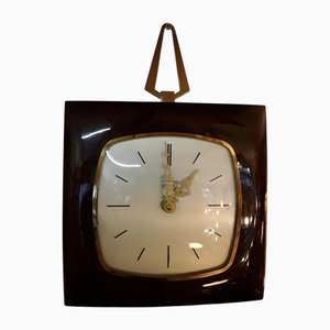 Mid-Century German Wall Clock Ato-Mat in Dark Walnut & Light Birch, 1950s-HOI-1726483