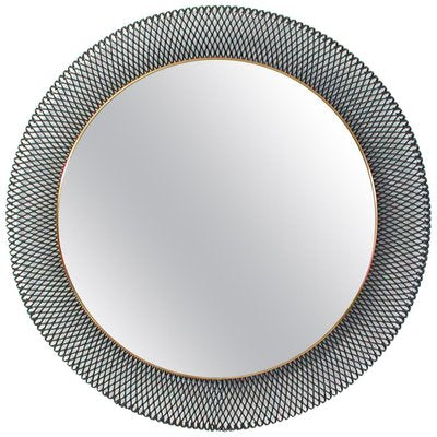 Mid-Century German Wall Mirror in Black Metal & Brass from Vereinigte Werkstätten, Munich-OE-897826