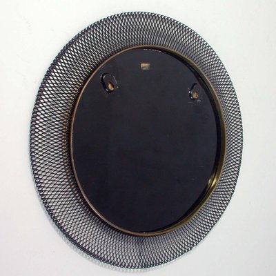 Mid-Century German Wall Mirror in Black Metal & Brass from Vereinigte Werkstätten, Munich-OE-897826