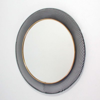 Mid-Century German Wall Mirror in Black Metal & Brass from Vereinigte Werkstätten, Munich-OE-897826