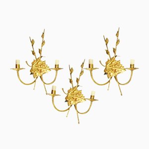 Mid-Century Gilded Iron Sconces, 1950s, Set of 3-ZVO-555209