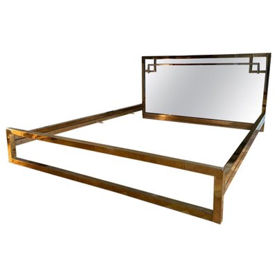 Mid-Century Gilded Metal and Bronze Mirror Headboard Bed from Belgo Chrome, 1970s-JG-1239498