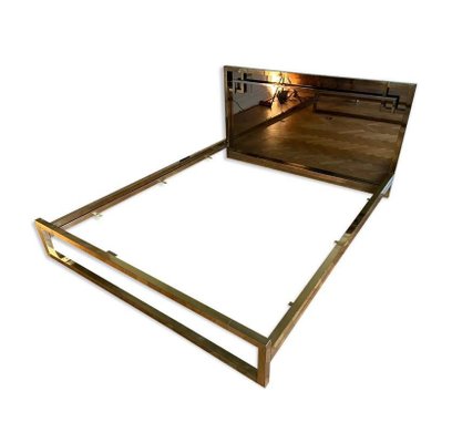 Mid-Century Gilded Metal and Bronze Mirror Headboard Bed from Belgo Chrome, 1970s-JG-1239498