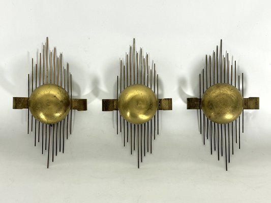 Mid-Century Gilded Metal Sconces, Italy, 1950s, Set of 3-OT-1782077