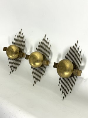 Mid-Century Gilded Metal Sconces, Italy, 1950s, Set of 3-OT-1782077