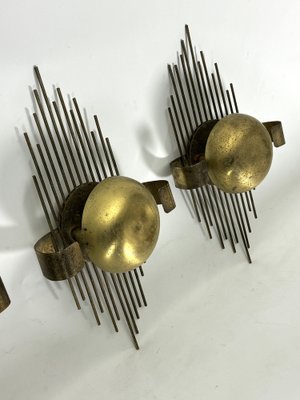 Mid-Century Gilded Metal Sconces, Italy, 1950s, Set of 3-OT-1782077